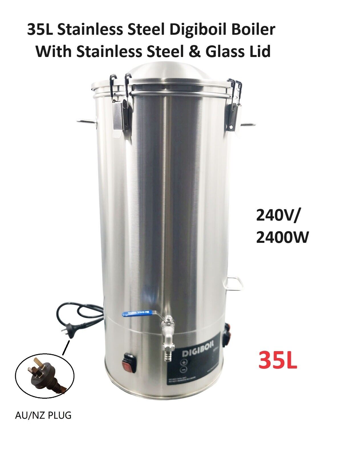35L/240V/2400W Stainless Steel Digiboil Boiler W/T Stainless Steel & Glass Lid