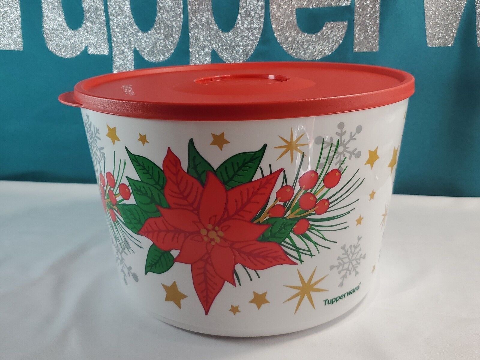 Tupperware Christmas Poinsettias Ilumina Stack n store 28 cups /6.6L Sale New 