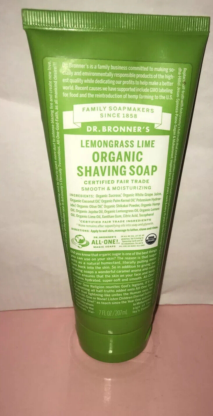 Dr. Bronner\'s Organic Shaving Soap Lemongrass Lime 7 OZ / 207ml NEW