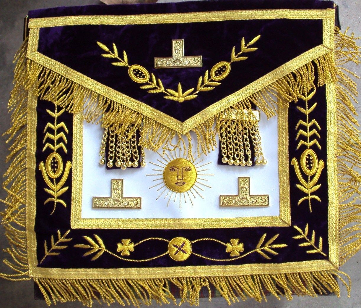 Masonic Regalia Grand Master Apron Purple Velvet Hand Embroidery with Fringe