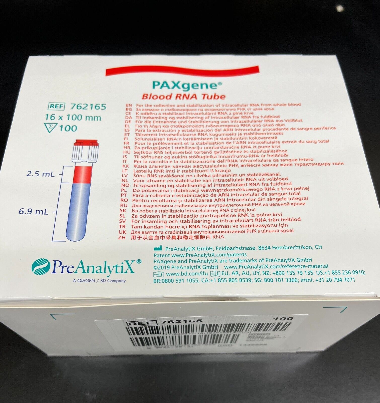 PreAnalytix PAXgene Blood RNA Tubes 762165 (100 pk)-Sealed-EXP 8/31/2023