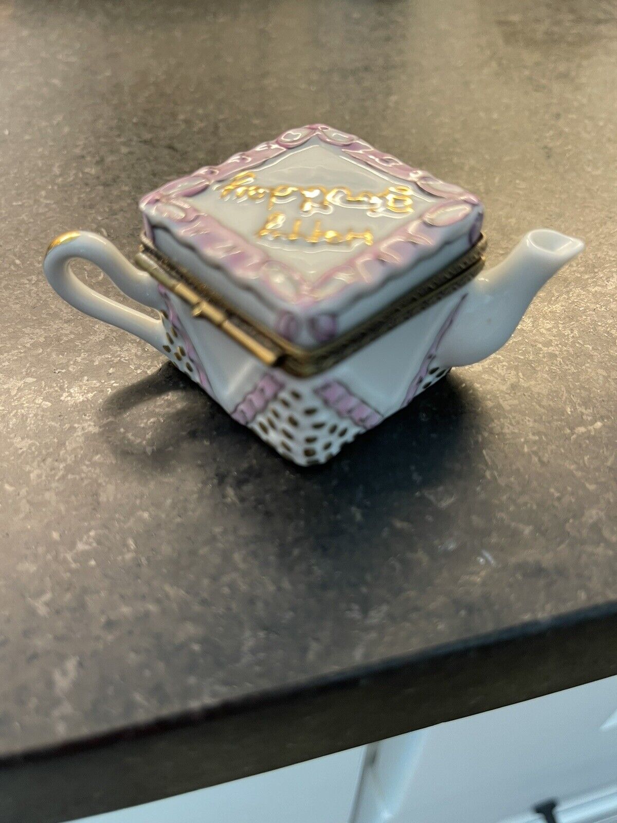 Limoges France Happy Birthday Teapot Trinket Box Vintage