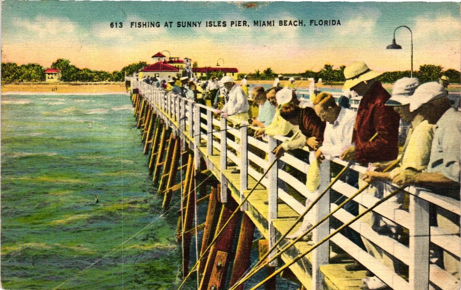 Vintage Postcard- FISHING, SUNNY ISLES PIER, MIAMI BEACH, FL.