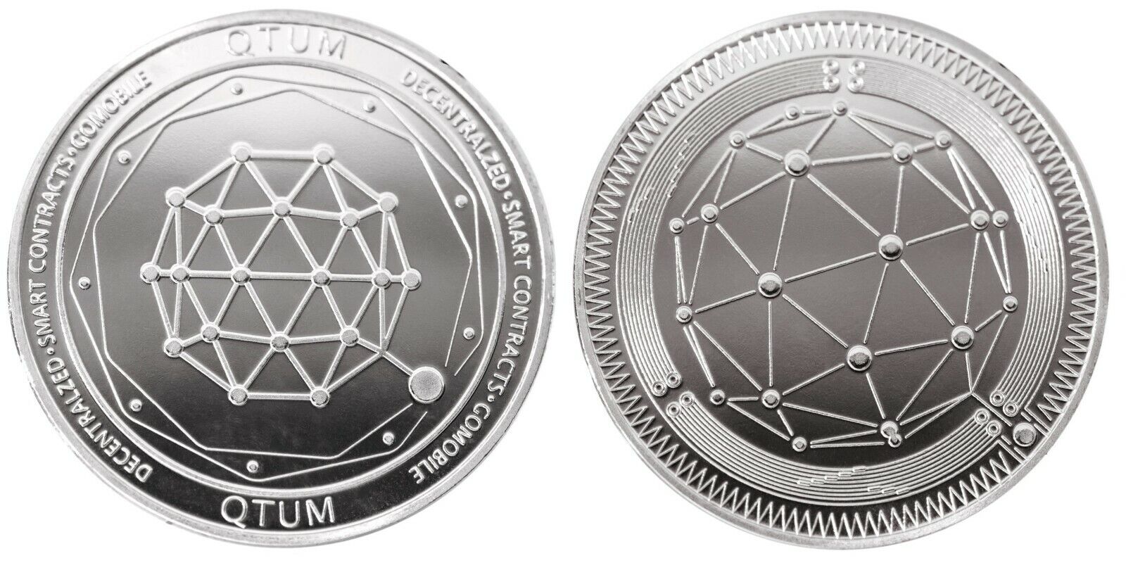 1.2 oz Physical QTUM Quantum Iron Coin Token Round Chip Crypto Silver Color 44mm