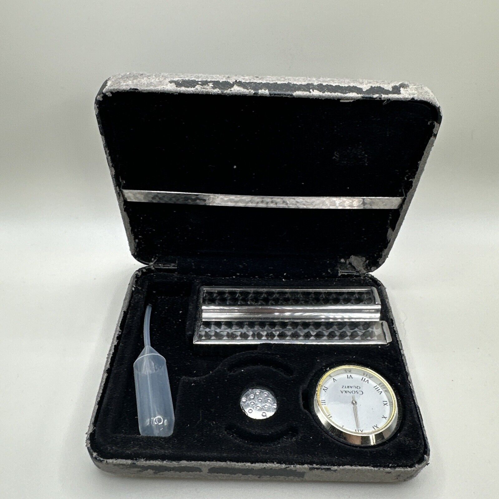 Vintage Csonka Smokit 15 Count Travel Cigarillo Case Ashtray Humidor Clock