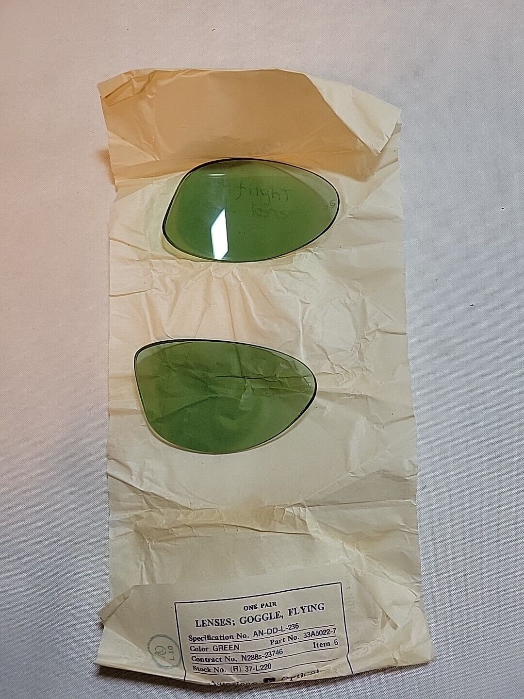 Original NOS WWII Green American Optical Flying Goggle Lenses Damage USA