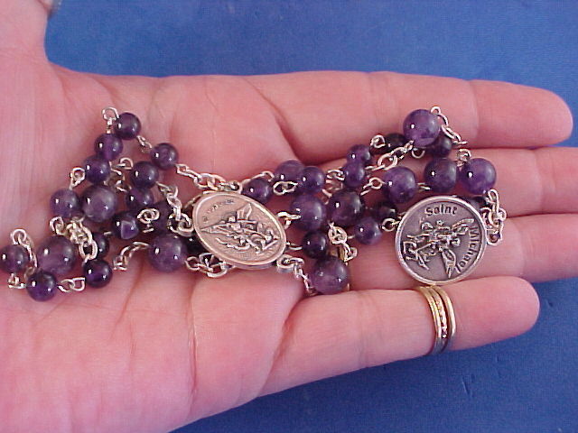 AMETHYST Gemstone Rosary Chaplet Angelic Crown of St MICHAEL the ARCHANGEL Medal