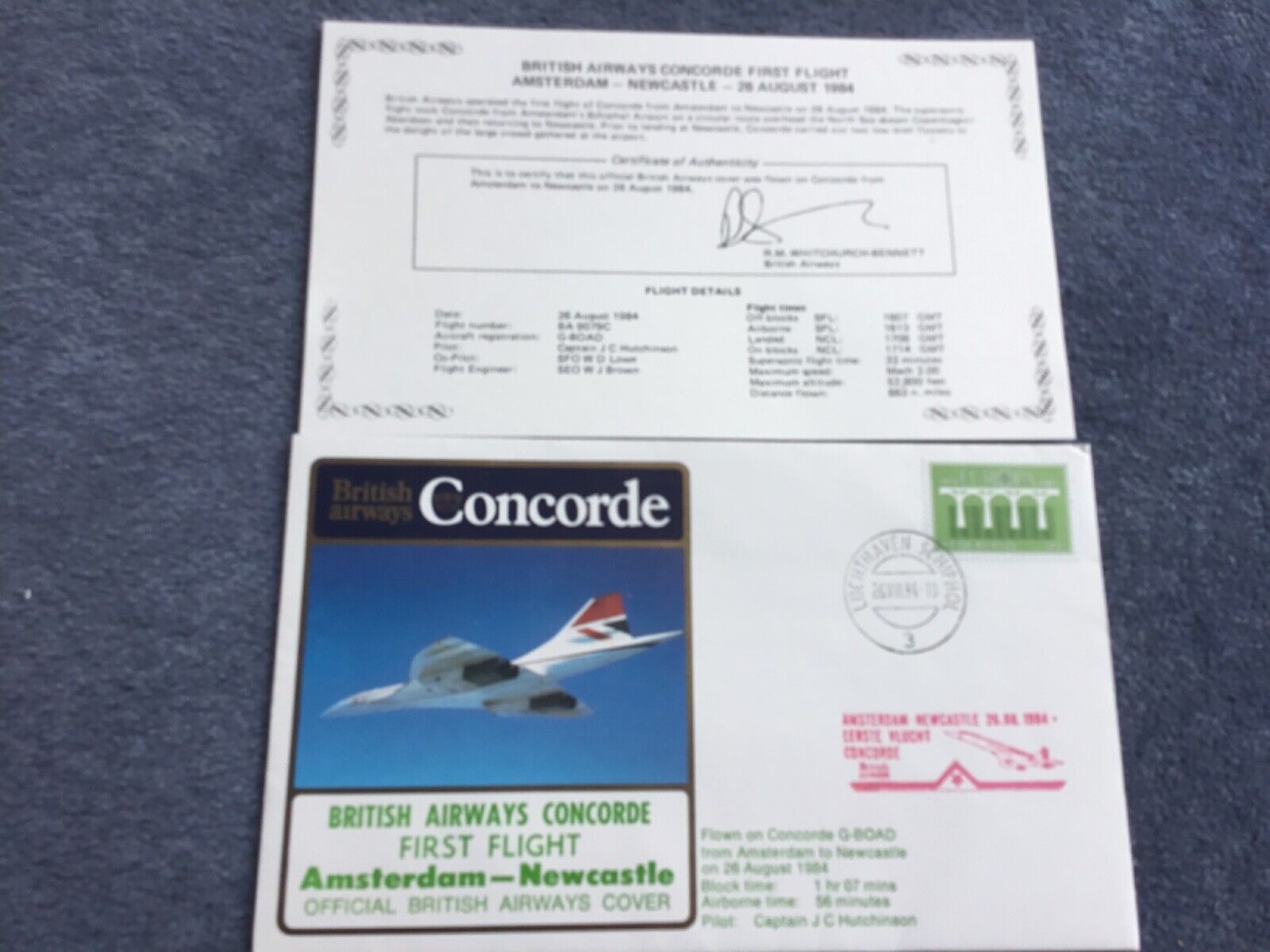British Airways Concorde Amsterdam - Newcastle Flight  Cover 26th August 1984