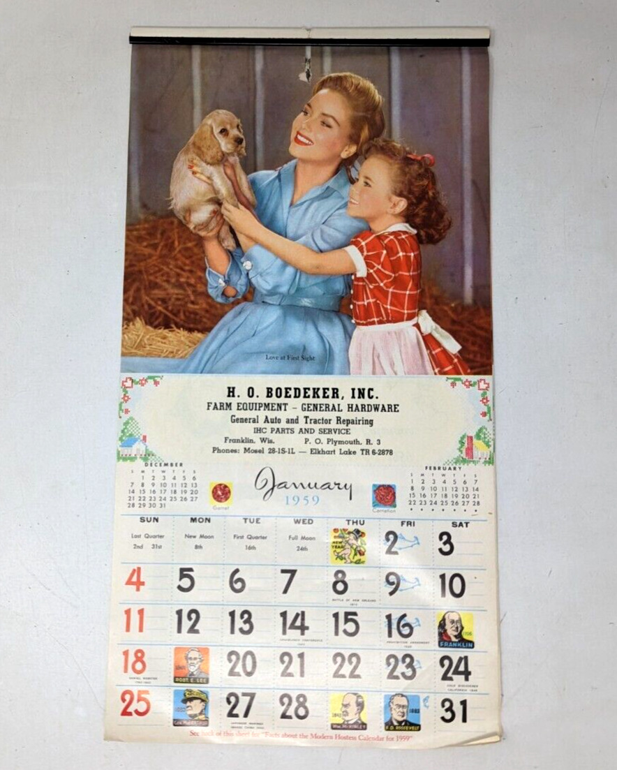 VTG 1959 Modern Hostess H O Boedeker Hardware Advertising Wall Calendar DH22