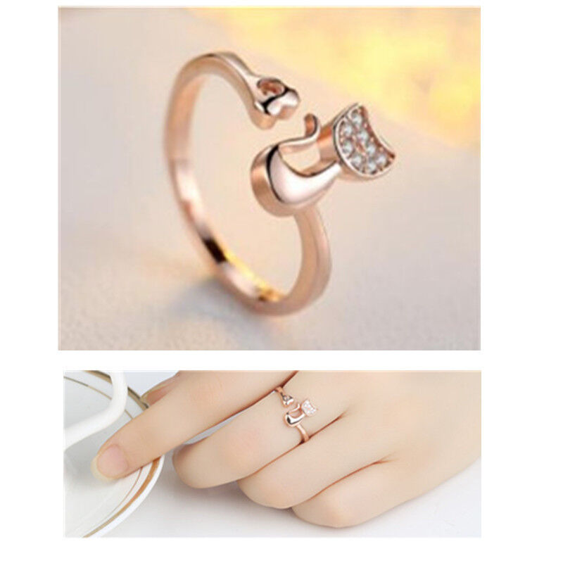 Women's Fashion Jewelry Adjustable Cat Ring Rose Gold Girlfriend Gift 53-4