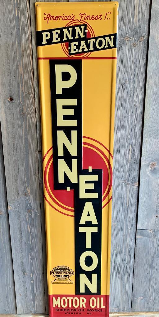 Antique Vintage Old Style Penn Eaton Gas Oil Vertical Sign 48\