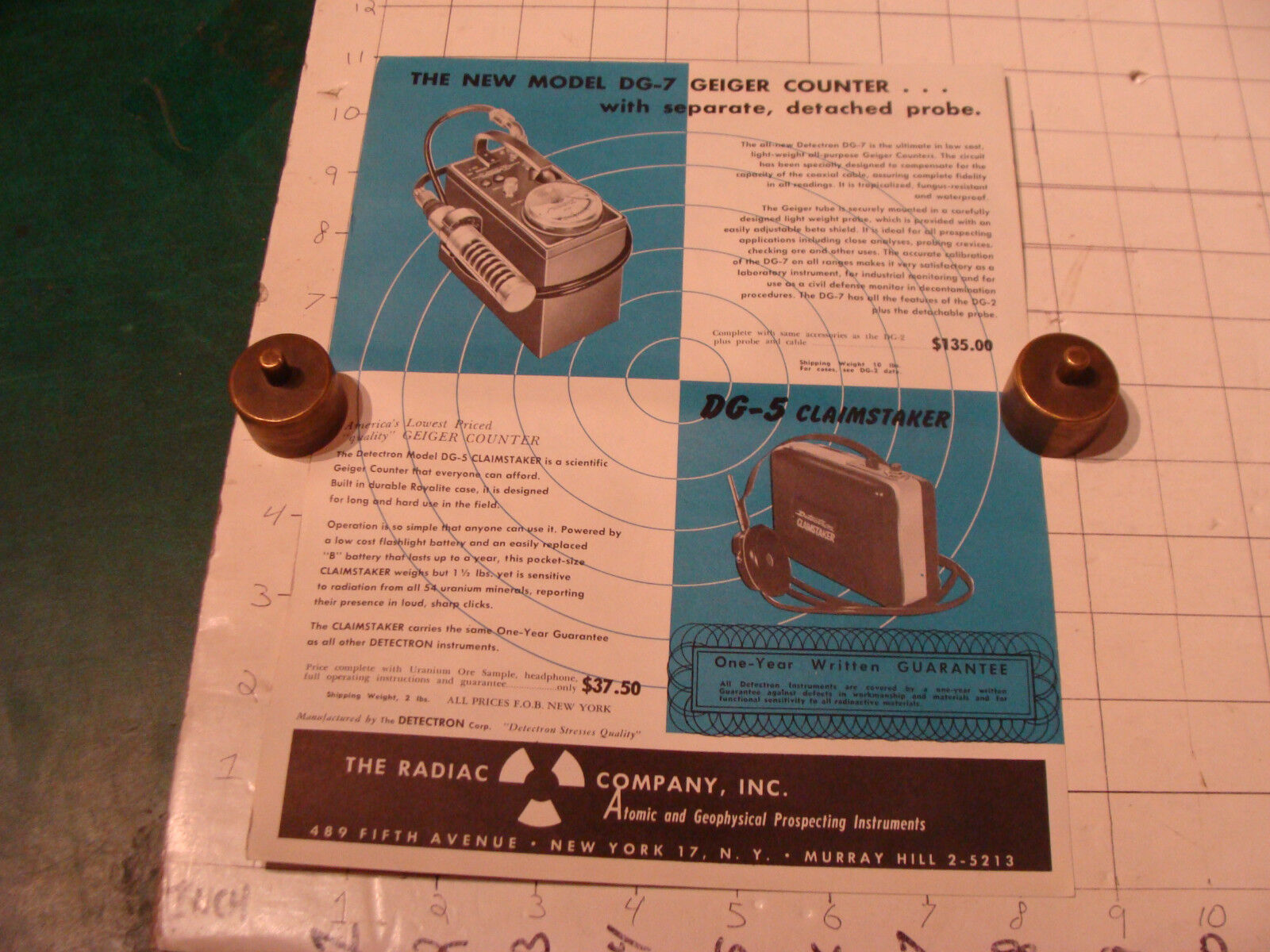 original Vintage 1955 Geiger Counter ad sheet: DETECTRON DG-2, DG-7 & DG-5 on 1