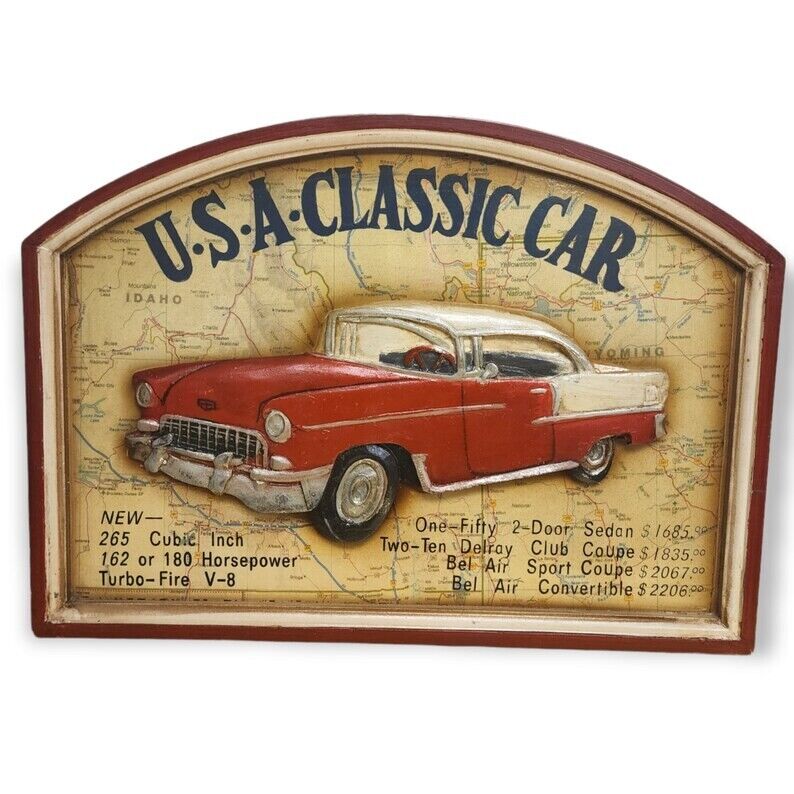 3D Classic Wood American 1950s Car Collector Hanging Vintage Sign Man Cave