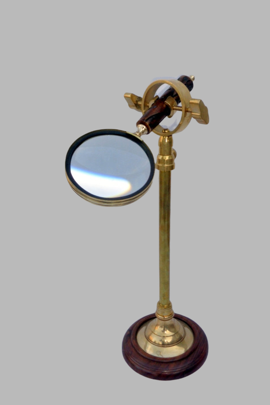 Vintage Antique Brass Wooden Stand Magnifying Glass / Nautical Brass Map Reader