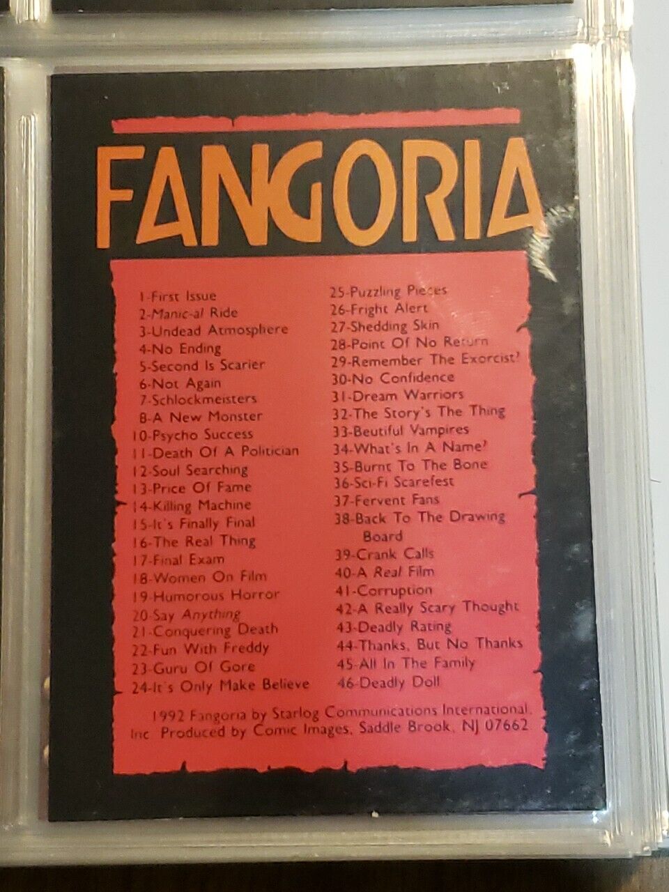 Fangoria 90 Trading Card Set In Plastic Sleeves '1992 Comic Images 