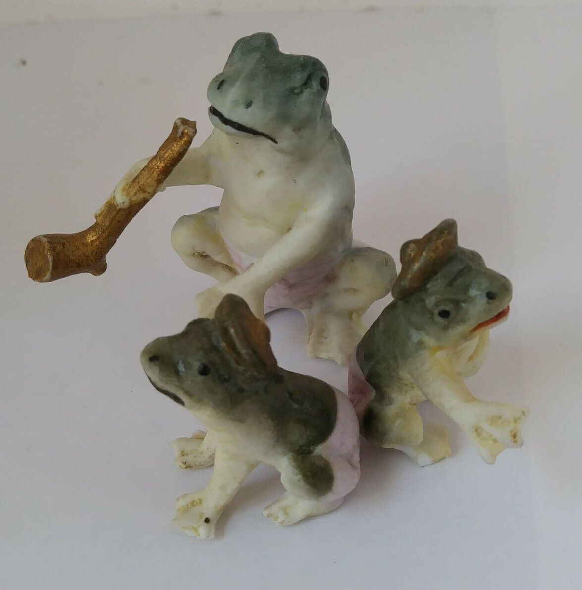 Antique Vintage Porcelain Bisque Frog Family Figurines