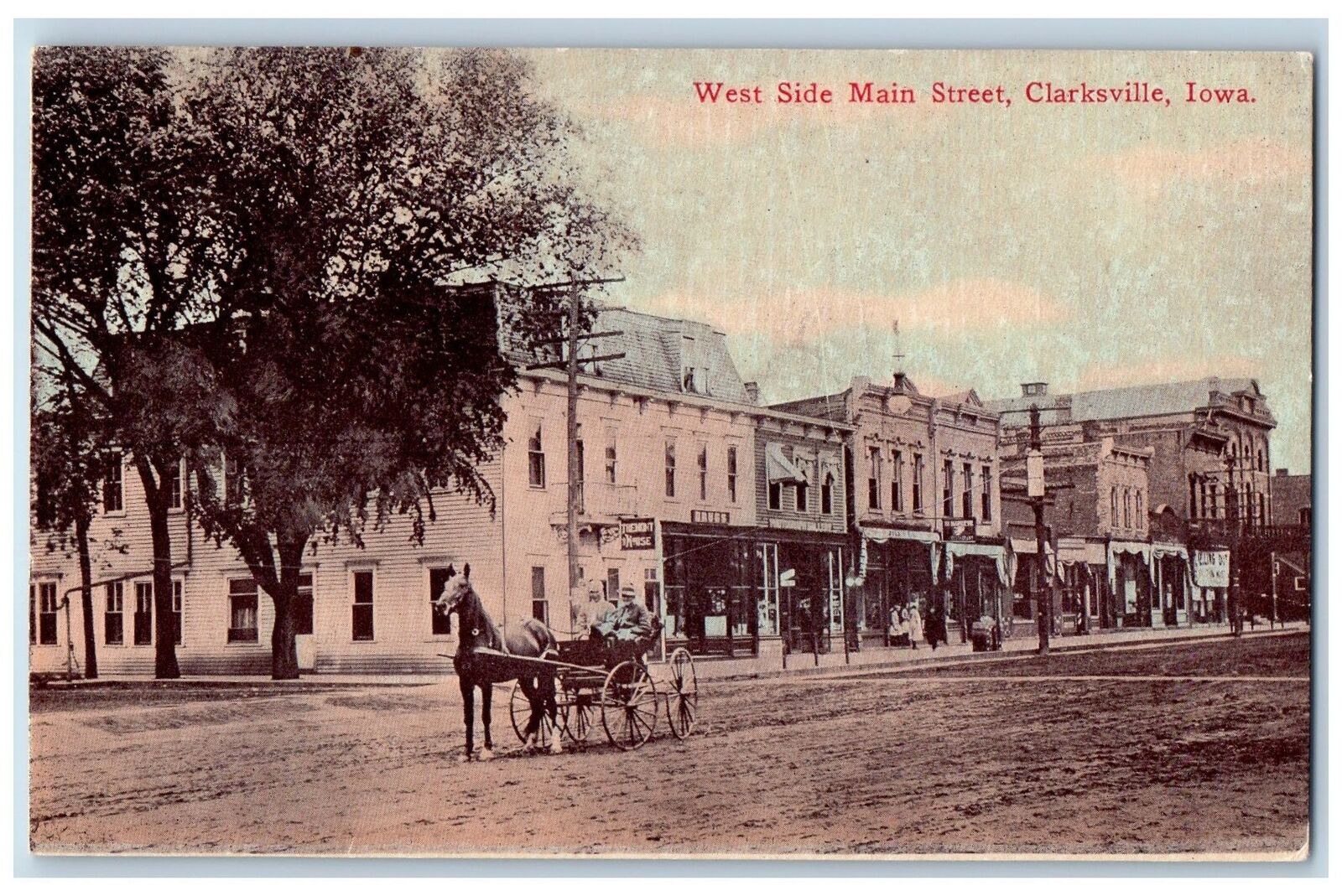 Clarkesville lowa IA Postcard West Side Main Street Business Section c1910 Horse