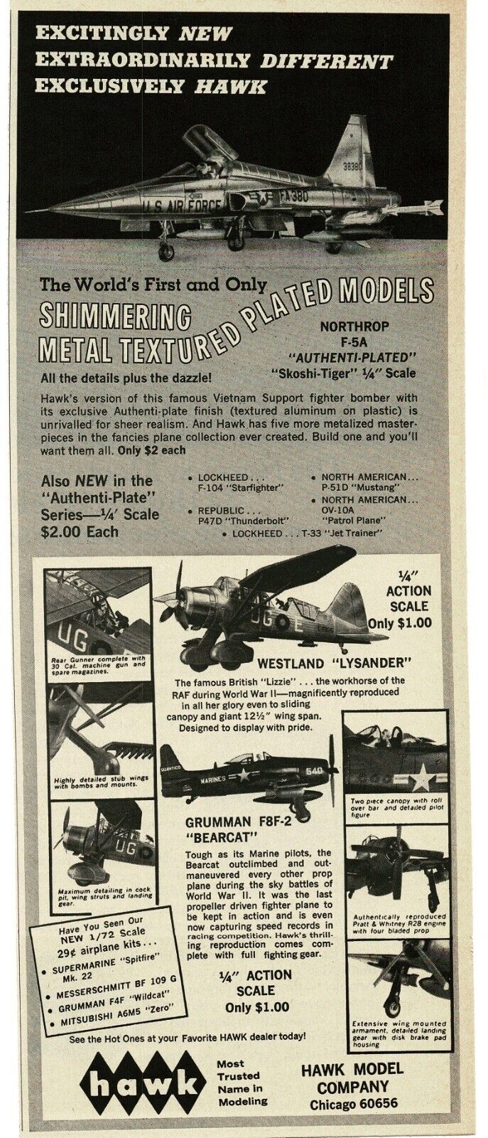1967 HAWK Model jet airplane kit Northrop F-5A Skoshi-Tiger Vintage Print Ad