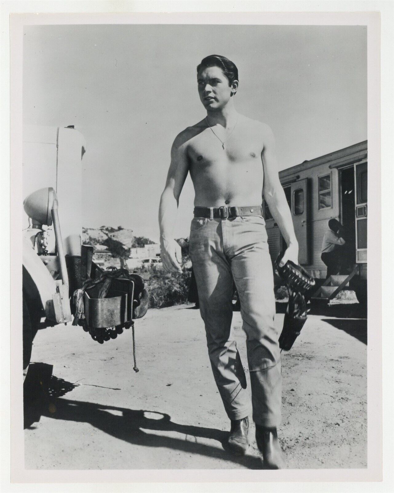 Chad Everett 1963 On Set Candid Cowboy Beefcake Shirtless Bare Chest Photo 10365