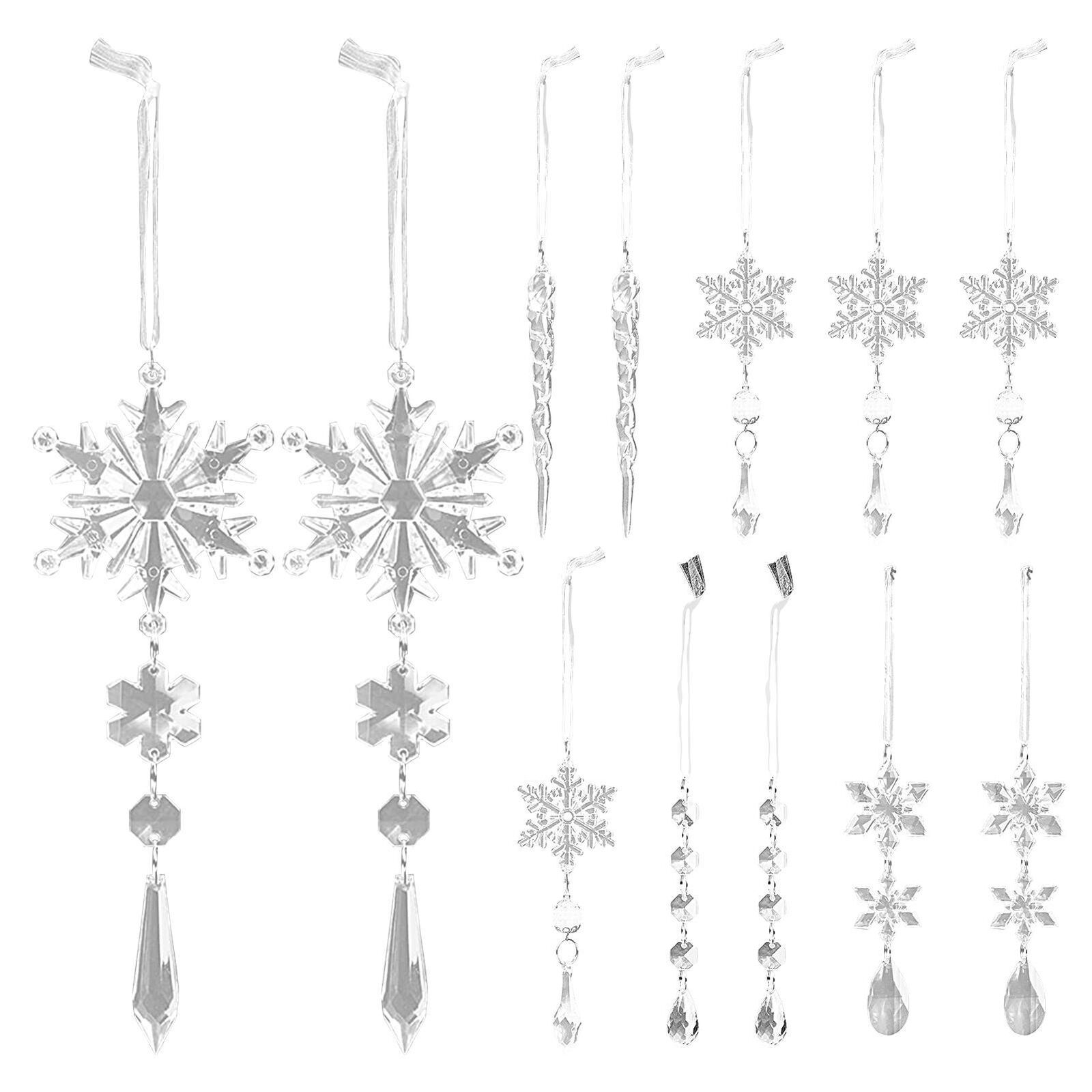 12PCS Acrylic Christmas Fake Icicle Ornament Snowflake Christmas Tree Decoration