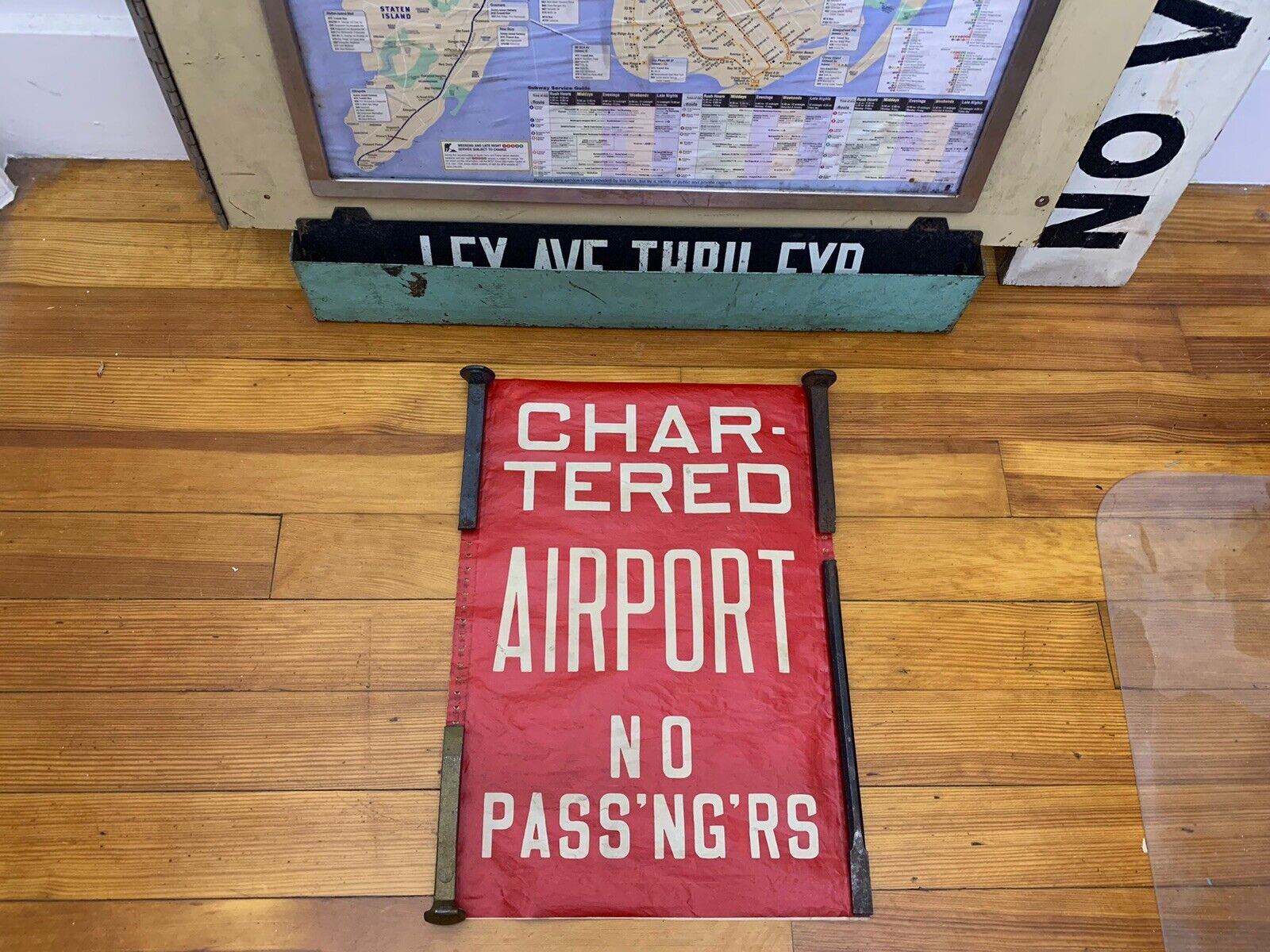 VINTAGE NY NYC BUS ROLL SIGN COLLECTIBLE AIRPORT CHARTERED NO PASSENGERS SERVICE
