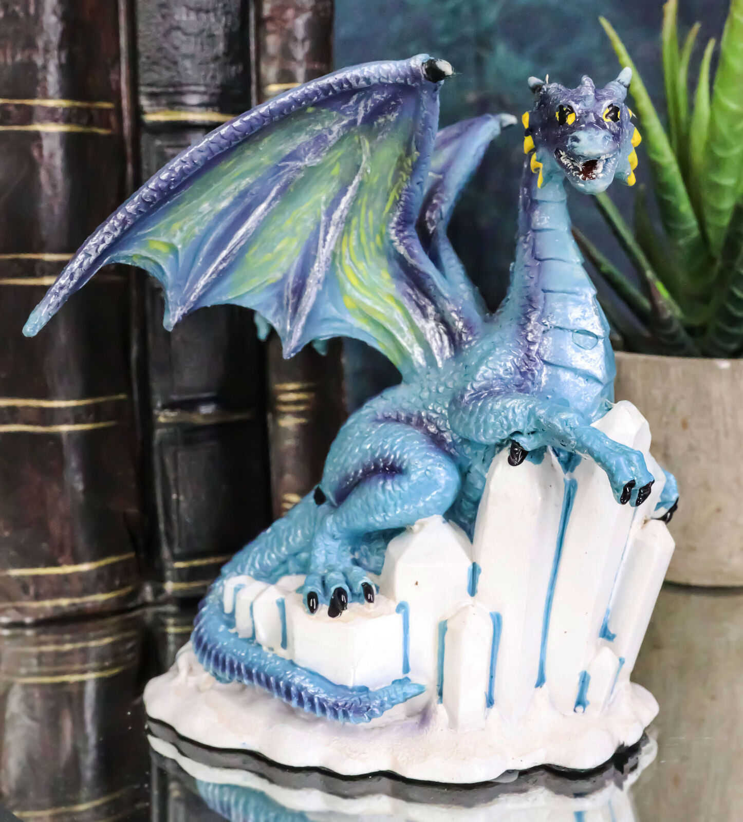 Ebros Blue Snow Wraith Winter Dragon On Giant Ice Crystal Rocks Figurine 4.25