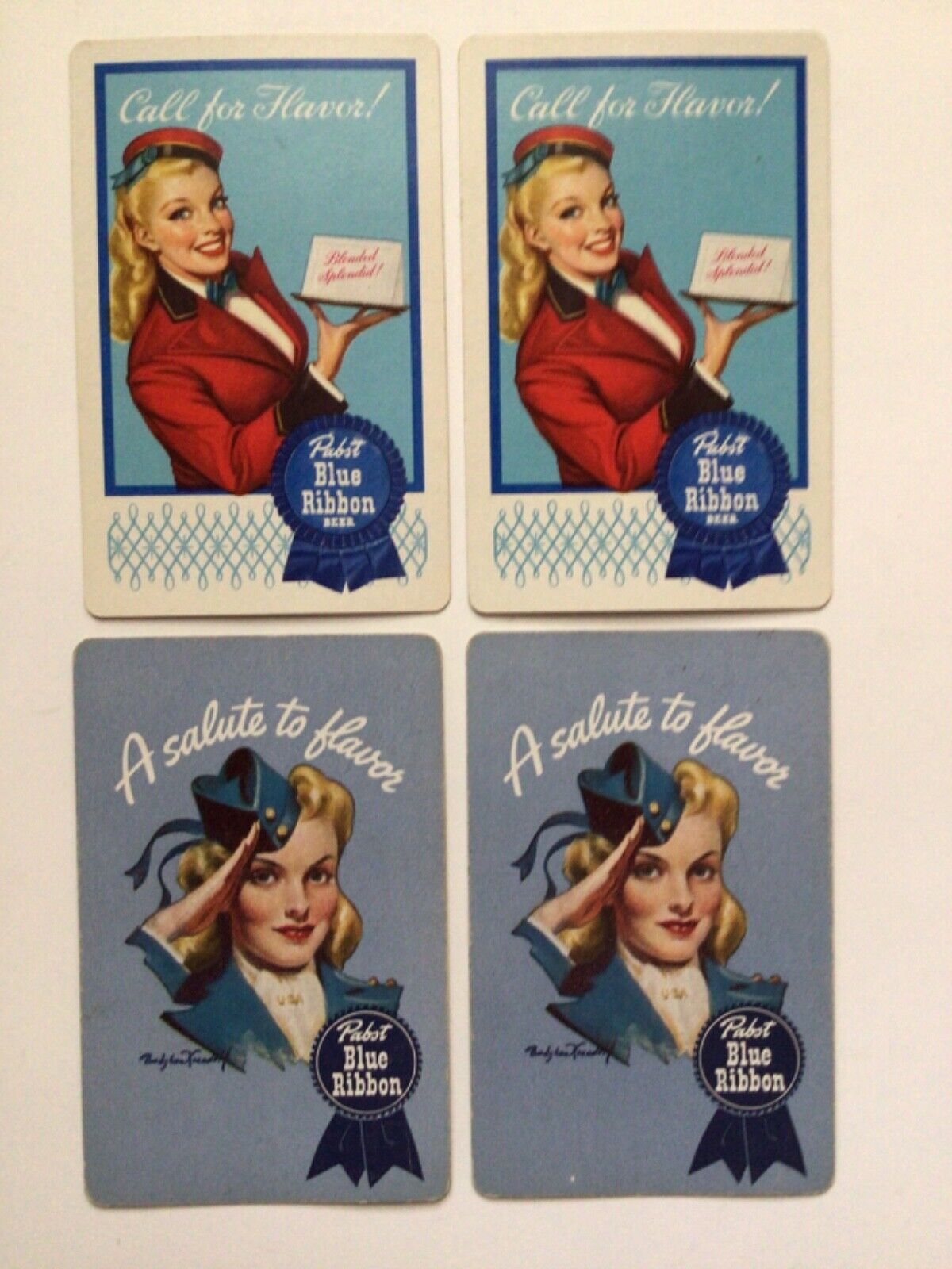 (4) Vintage “PABST BLUE RIBBON” Beer Advertising Playing Cards c.1940’s