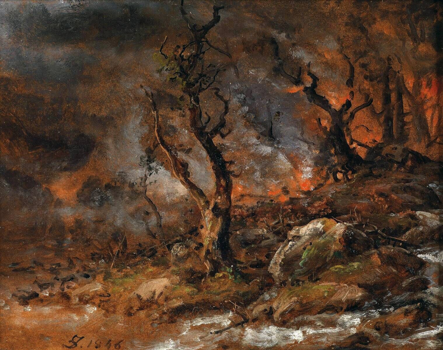 Dream-art Oil painting Johan-Christian-Dahl-Forest-Fire natural disaster canvas