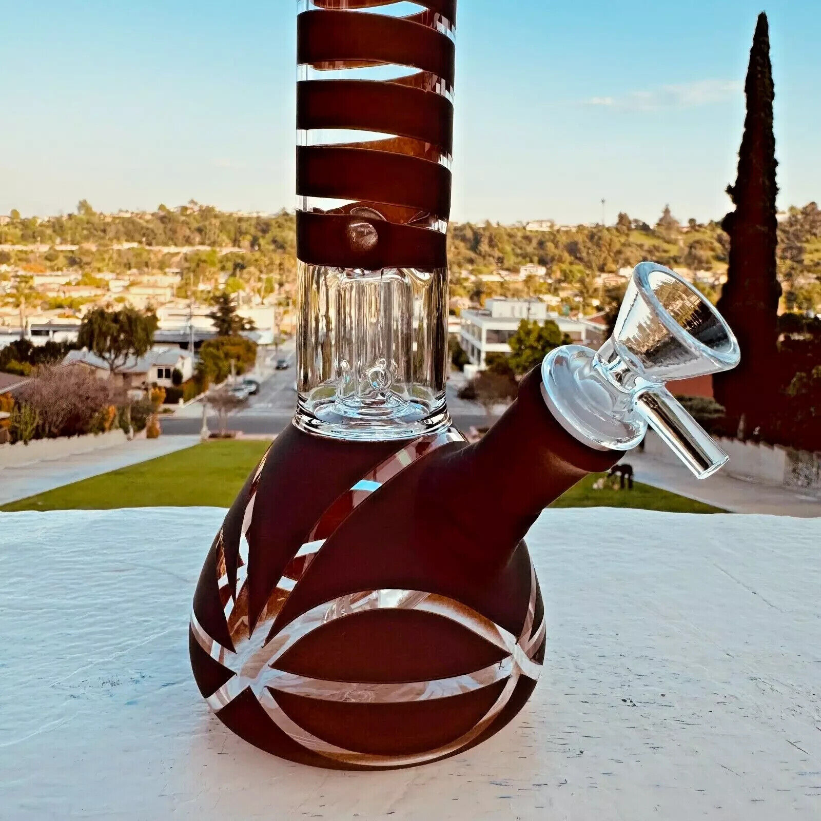 Brown9\'\' Hookah Glass Water Tobacco Pipe Bong Thick Bubbler W Percolator Beaker