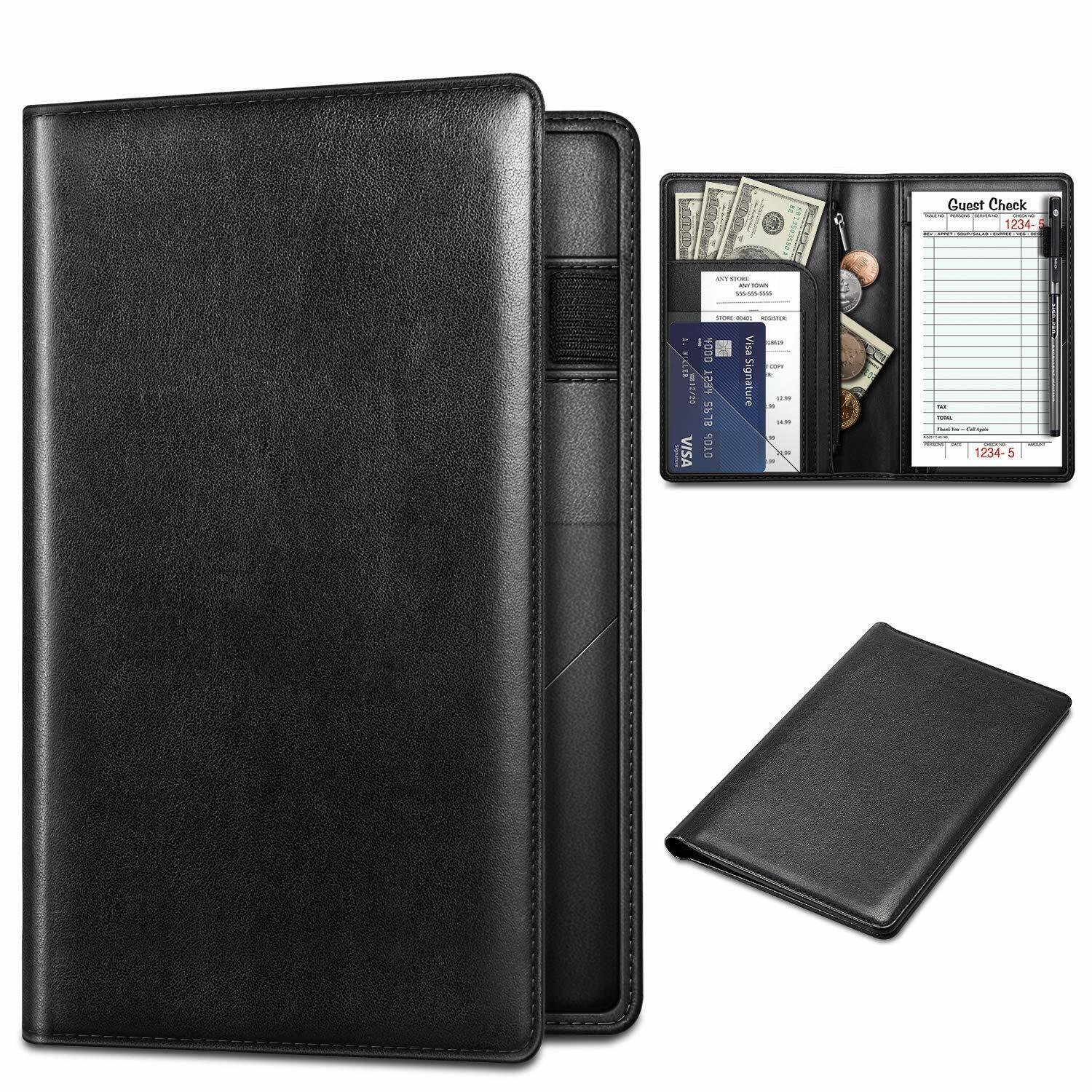Server Book for Waitress Waiter Organizer Wallet with Zipper Pocket Card Holder