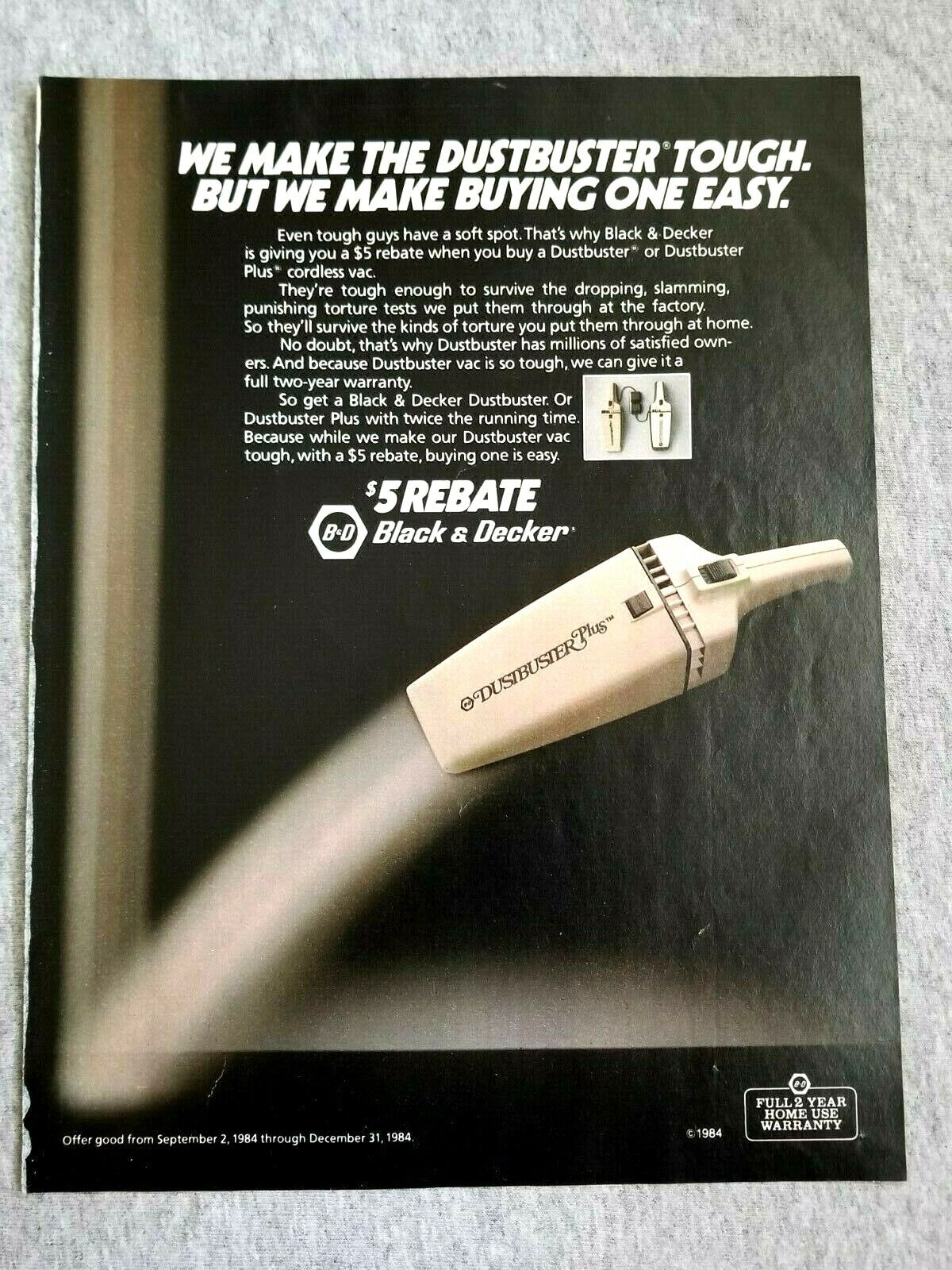 1984 Magazine Advertisement Page Black & Decker Dustbuster Cordless Vacuum Ad