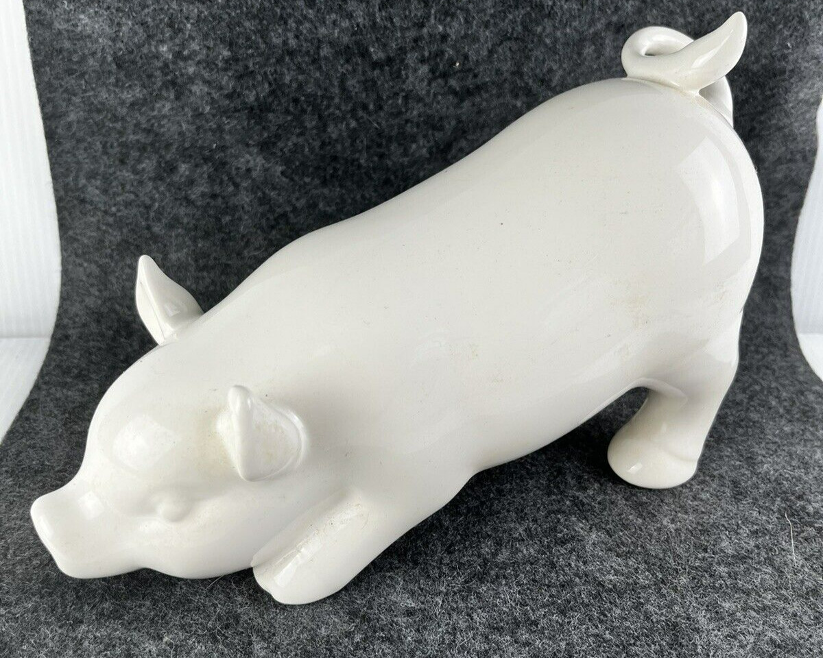 White Ceramic Pig in Downward Dog Pose Yoga Whimsical Home Decor