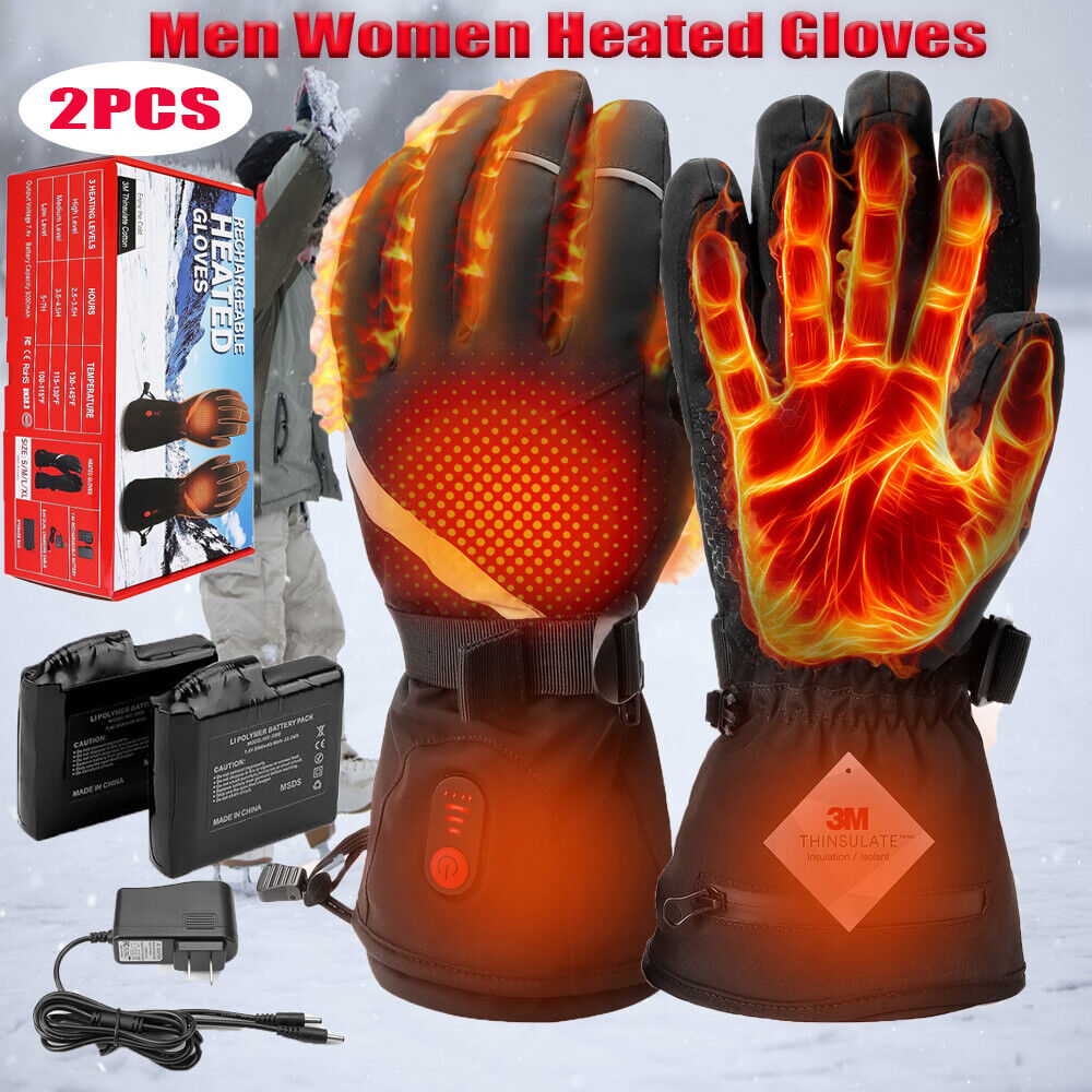 2PCS Heated Ski Rechargeable Winter Gloves for Men Women with Touch Screen USA