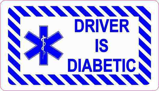 3.5x2 Driver Is Diabetic Sticker Medical Alert Vehicle Sign Decal Car Stickers