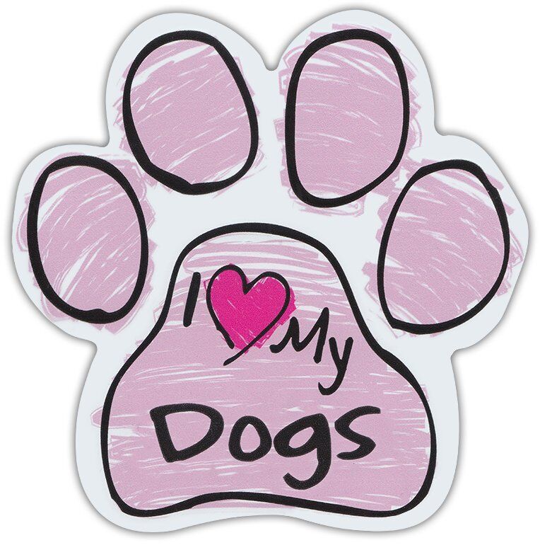 Pink Scribble Paws: I LOVE MY DOGS | Dog Paw Shaped Car Magnets