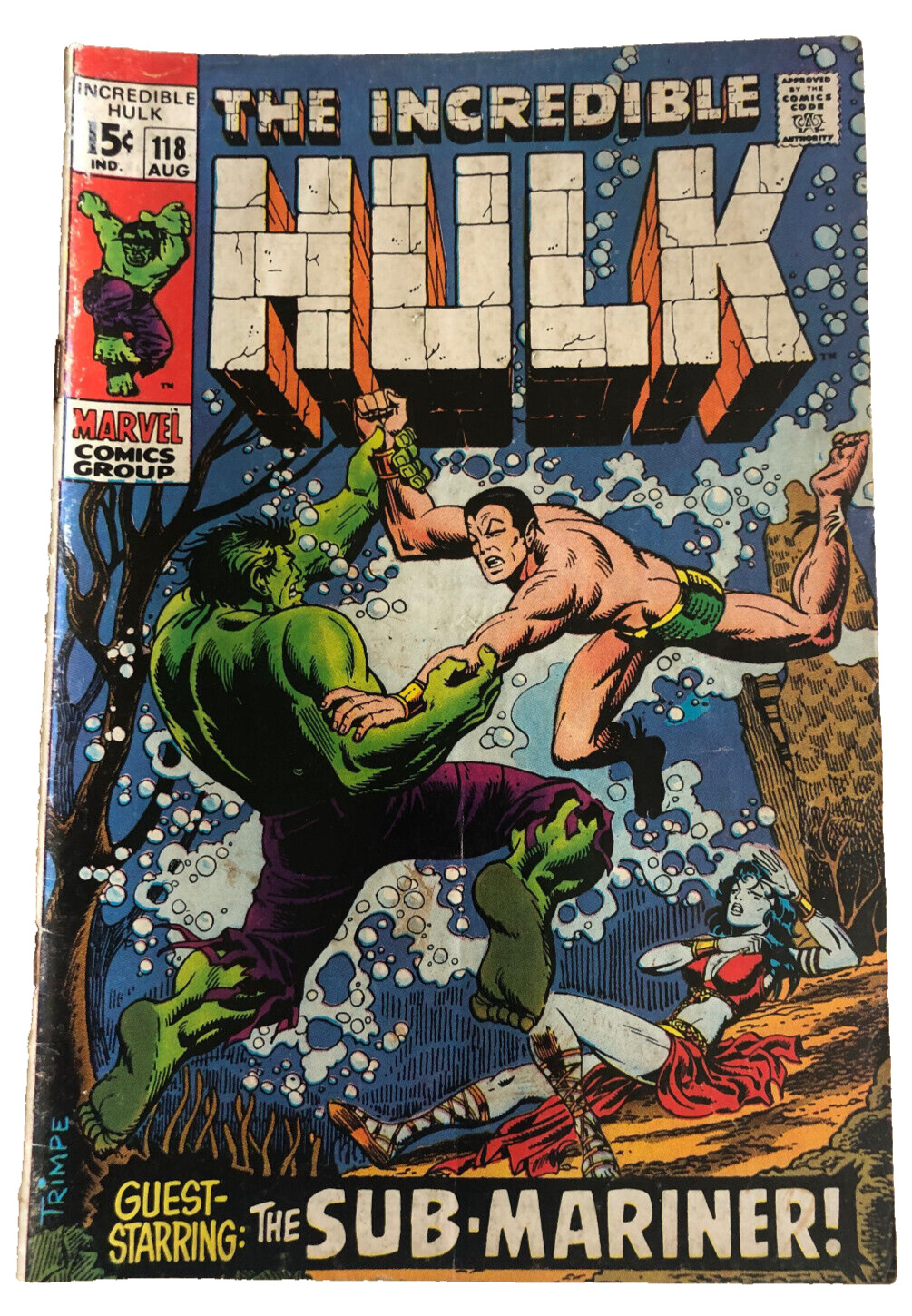 Marvel Comic The Incredible Hulk #118 August 1969 Hulk Sub-Mariner Original