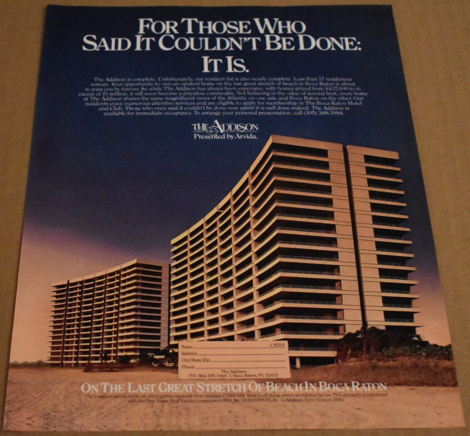 1986 Print Ad The Addison Boca Raton Florida by Arvida Great Beach Priceless