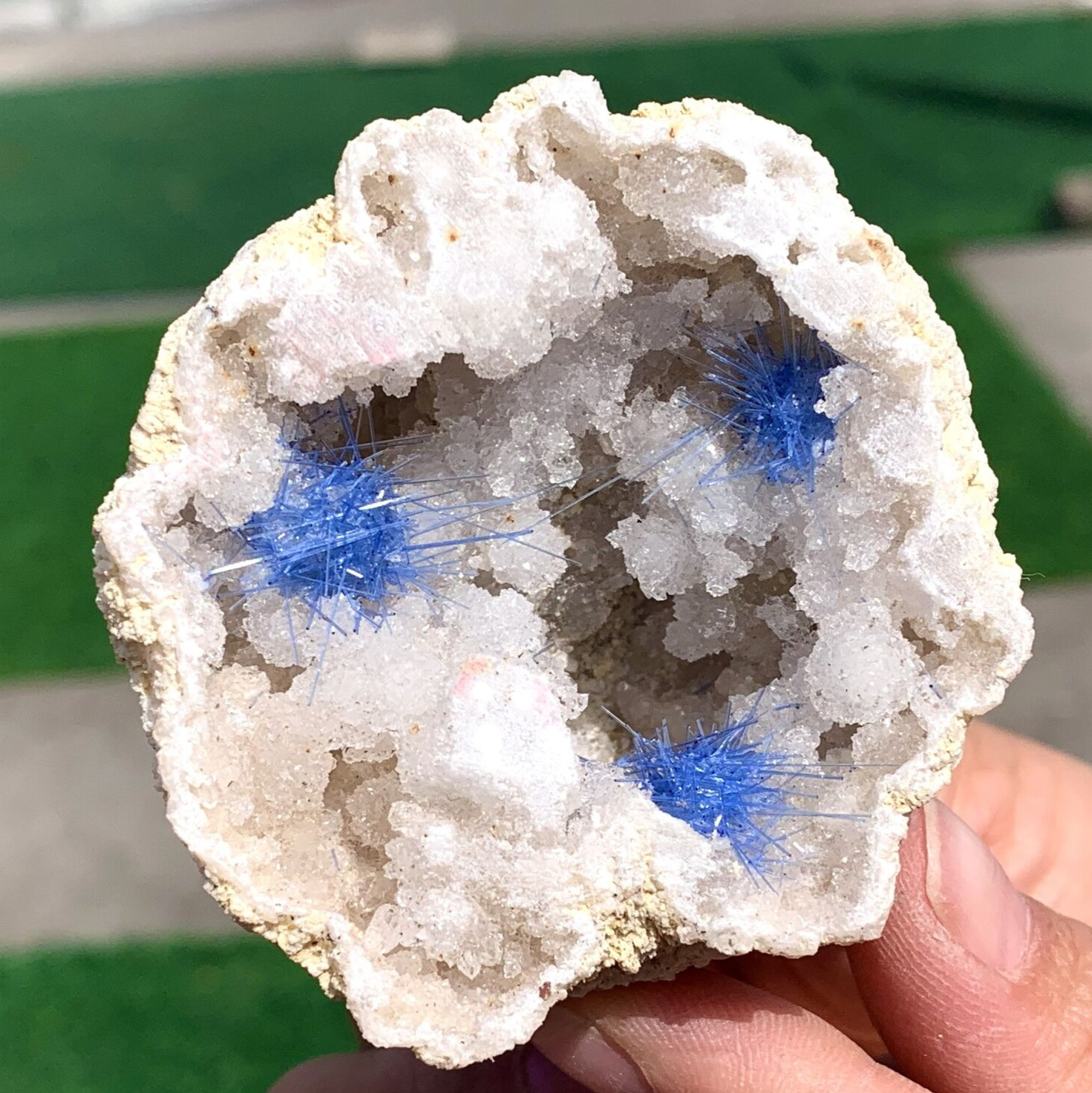 101G Rare Moroccan blue magnesite and quartz crystal coexisting specimen