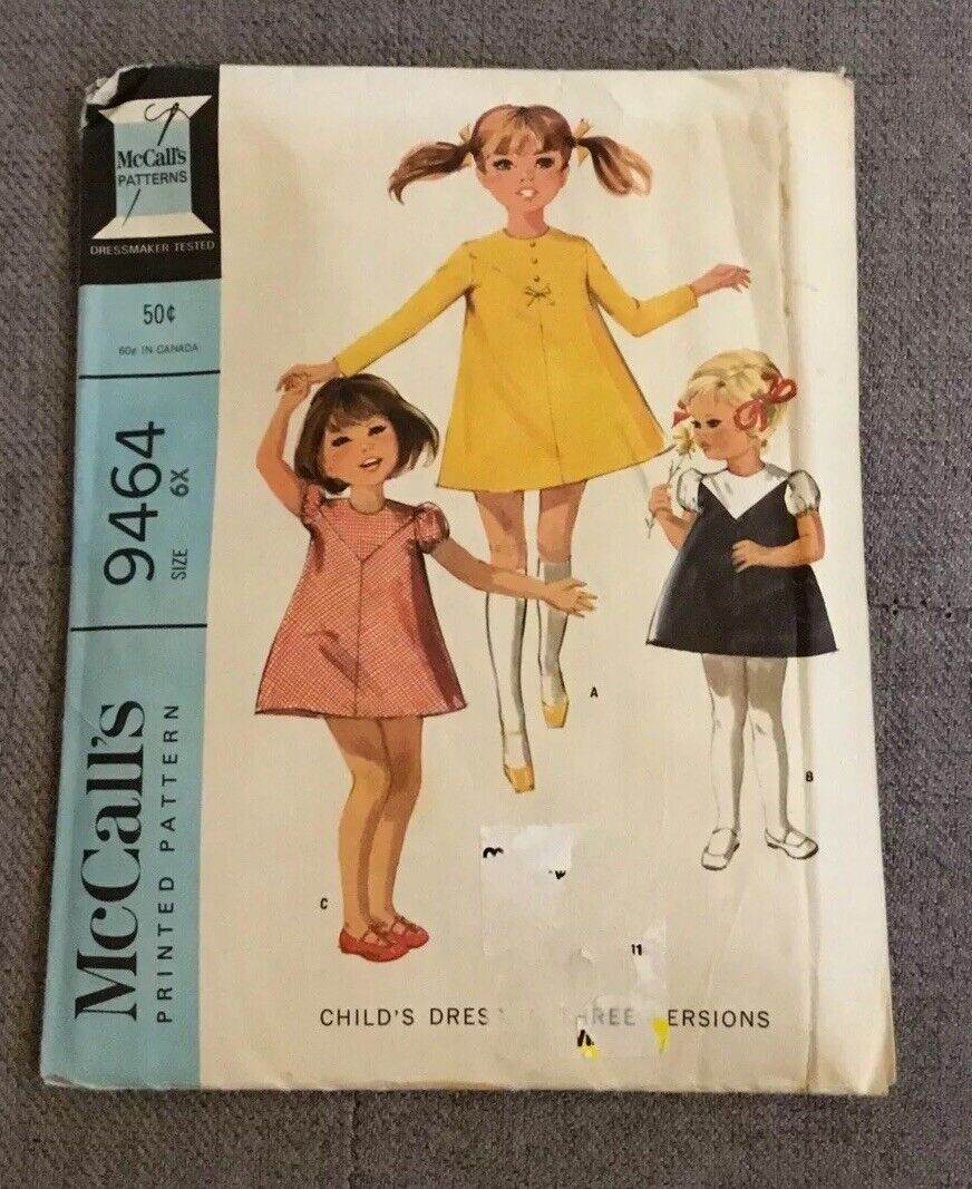 vintage McCall’s 9464  1960s Child Dress sewing pattern Size 6x