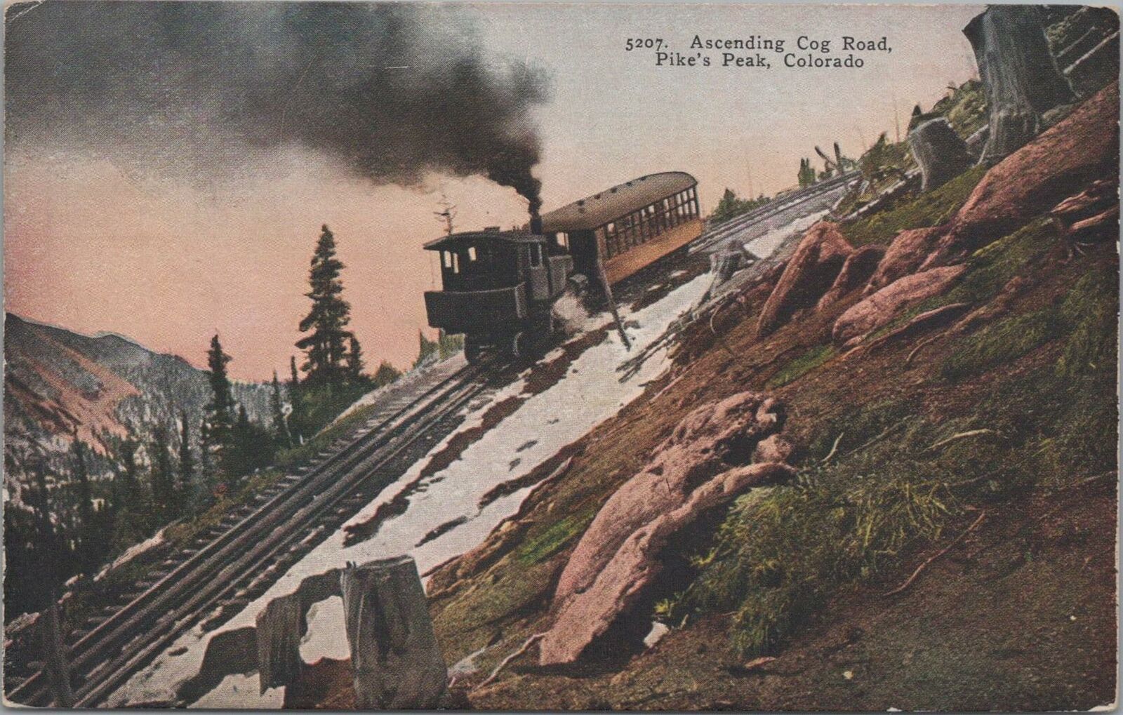 Postcard Ascending Cog Road Pike\'s Peak Colorado CO 