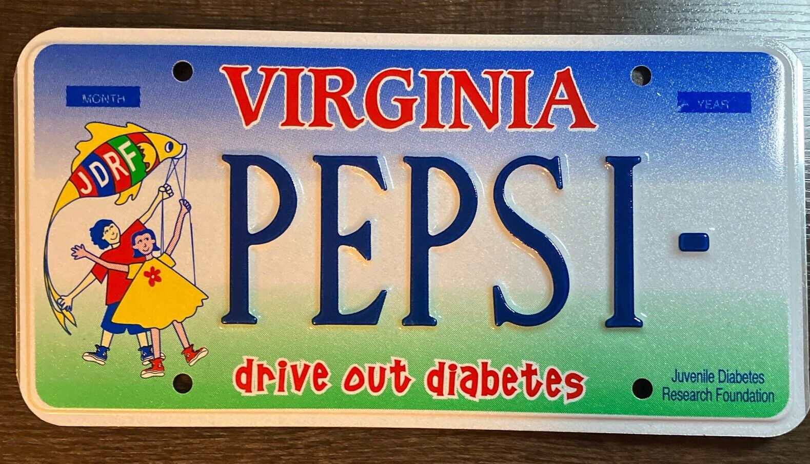 Virginia Personalized Vanity License Plate PEPSI Diabetes Man Cave Sign Tag JDRF
