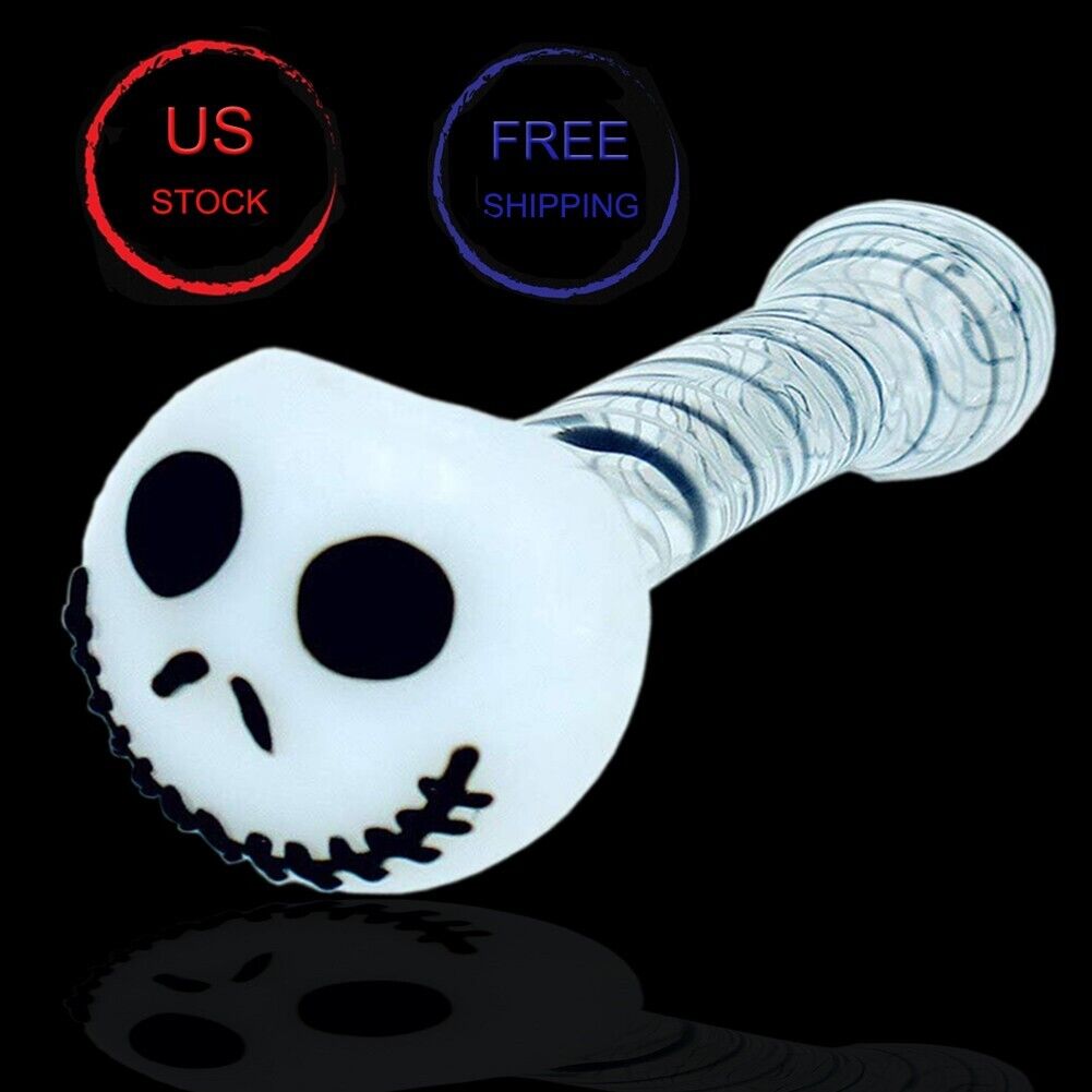 4.5 Inch Tobacco Glass Pipe Cool Skull Smoking Pipe Swirl Stripe Smoking Bowl