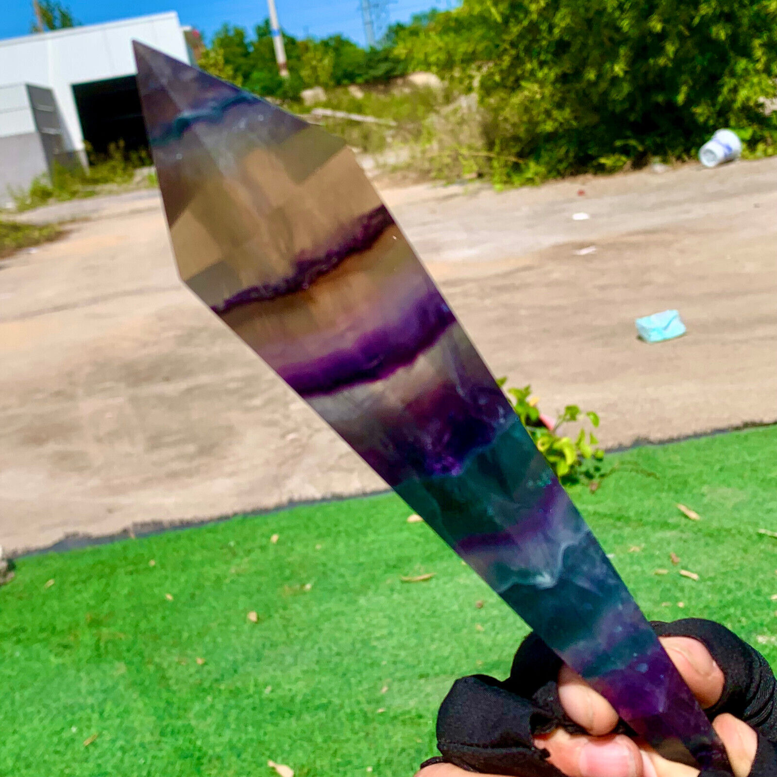 359G Top grade natural rainbow fluorite scepter Crystal healing