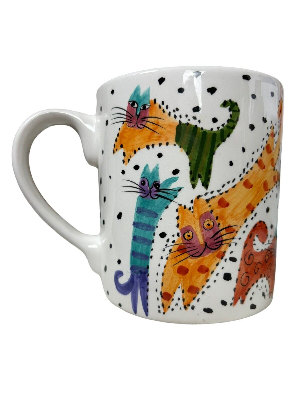 1991 Vtg Laurel Burch Spotted Leaping Jumping Cats Coffee Mug