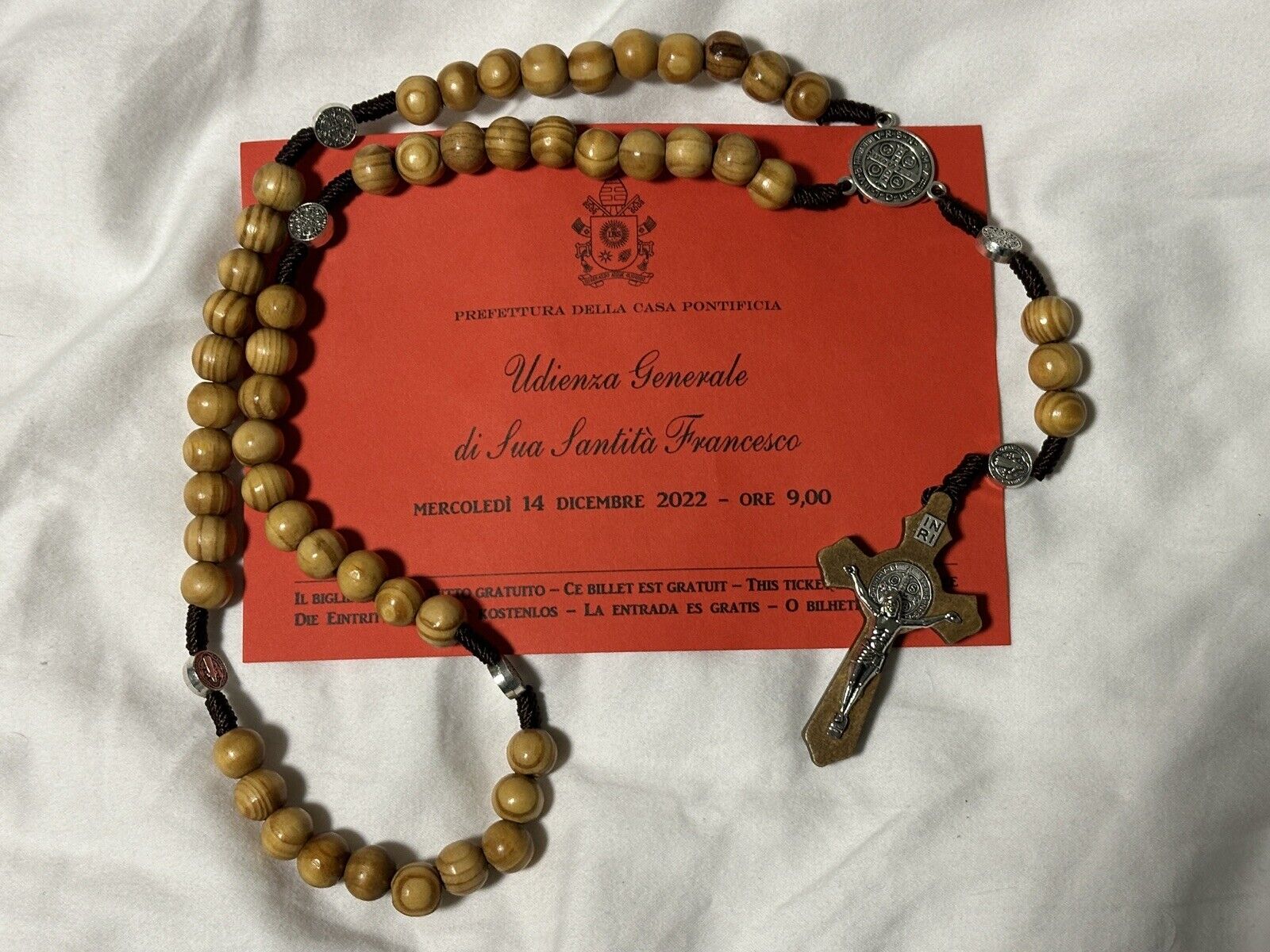Pope Francis Blessed St Benedict Olivewood Rosary