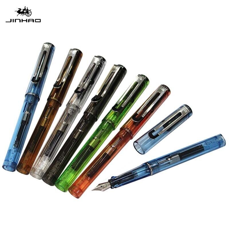 6Pcs/6 Colors Jinhao 599A Transparent Plastic Fountain Pen 0.5mm Nib Writing #MJ