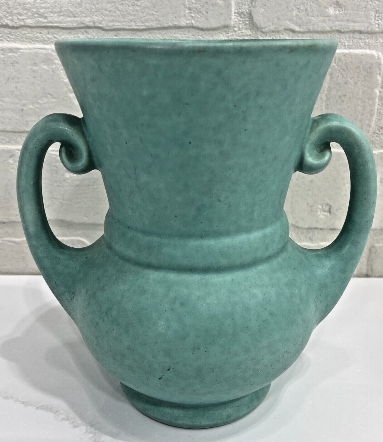 Vintage Blue Aqua Handled Urn Vase Planter Unmarked 7\