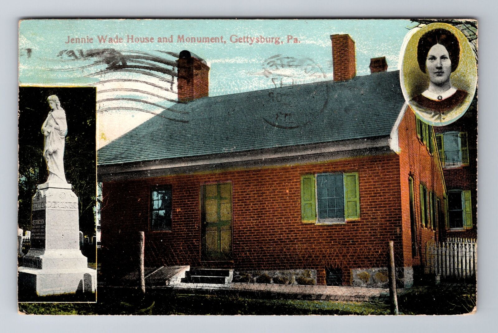 Gettysburg PA-Pennsylvania, Jennie Wade House & Monument Vintage c1913 Postcard