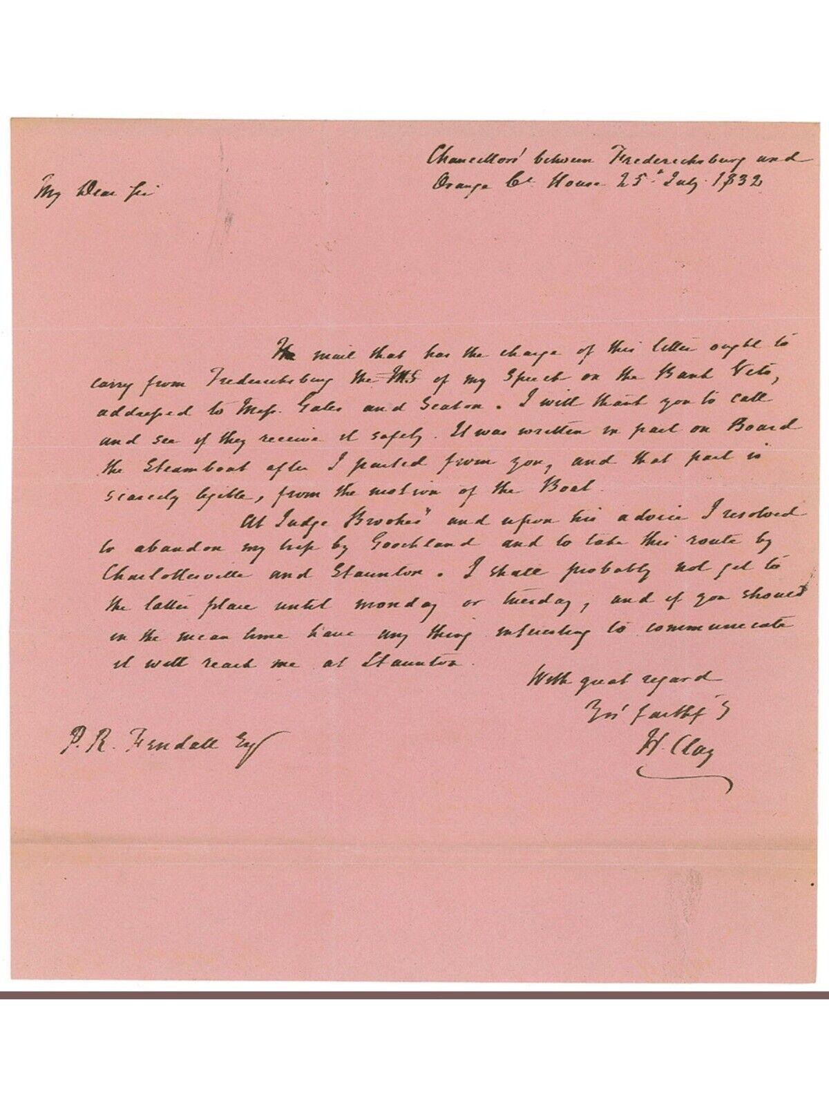 Henry Clay 1832 Autograph Letter Signed - 