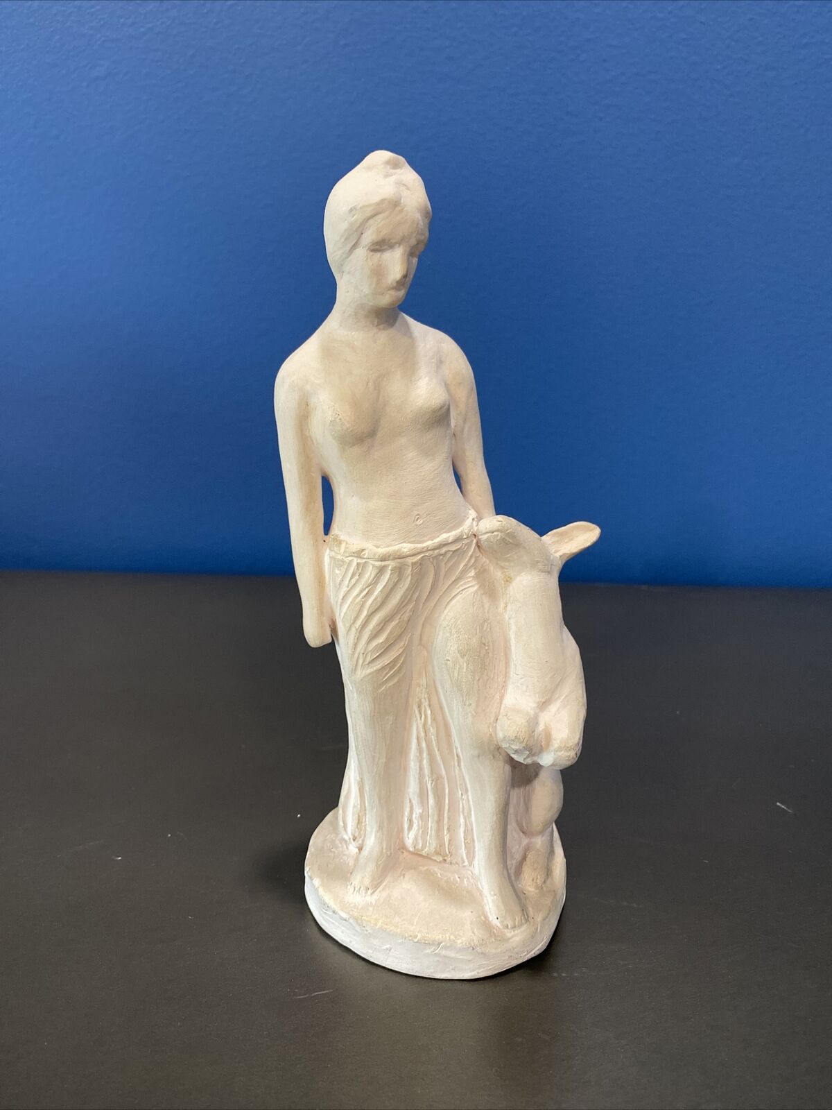 Antique Blawe Biscuit Figurine Semi Nude Woman Kangaroo Deer Classic Pottery